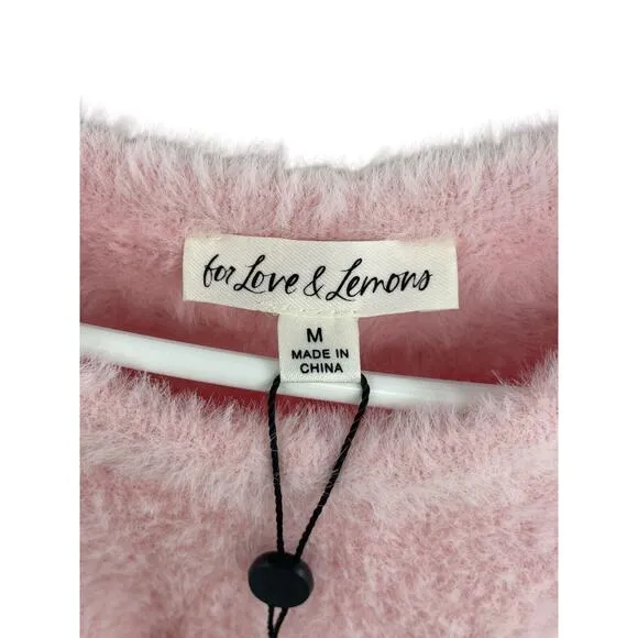 For Love And Lemons Womens Pink Fuzzy Cropped Sweater Long Sleeve Size M NWT