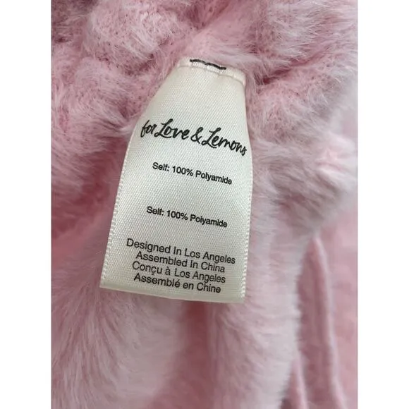 For Love And Lemons Womens Pink Fuzzy Cropped Sweater Long Sleeve Size M NWT