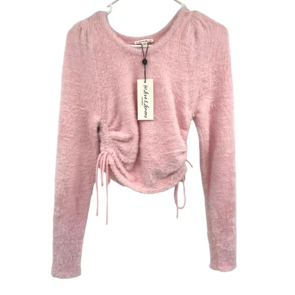 For Love And Lemons Womens Pink Fuzzy Cropped Sweater Long Sleeve Size M NWT