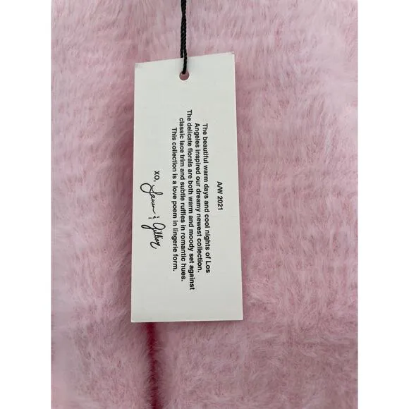 For Love And Lemons Womens Pink Fuzzy Cropped Sweater Long Sleeve Size M NWT