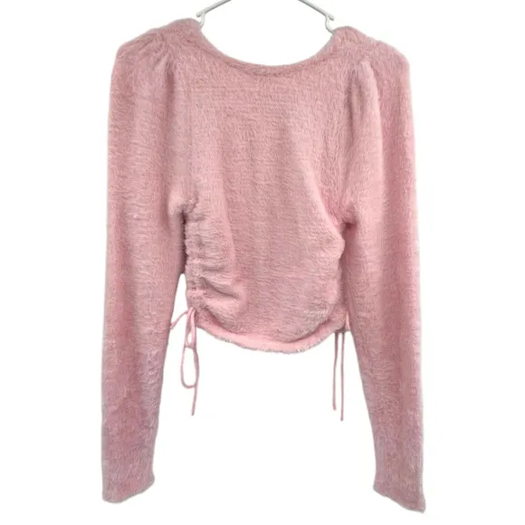 For Love And Lemons Womens Pink Fuzzy Cropped Sweater Long Sleeve Size M NWT