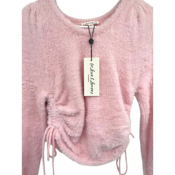 For Love And Lemons Womens Pink Fuzzy Cropped Sweater Long Sleeve Size M NWT