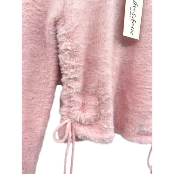 For Love And Lemons Womens Pink Fuzzy Cropped Sweater Long Sleeve Size M NWT