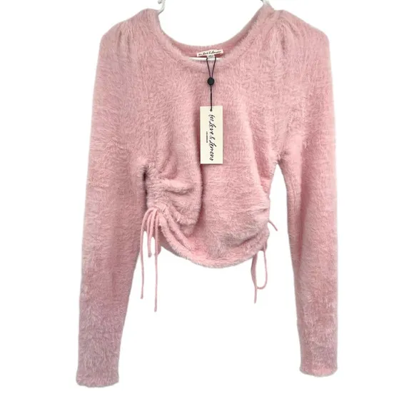 For Love And Lemons Womens Pink Fuzzy Cropped Sweater Long Sleeve Size M NWT