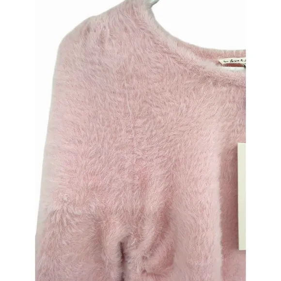 For Love And Lemons Womens Pink Fuzzy Cropped Sweater Long Sleeve Size M NWT