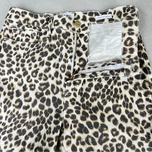 FRAME Ali Leopard Animal Print High Rise Cigarette SkinnyStretch Jeans Sz 29