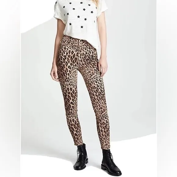 FRAME Ali Leopard Animal Print High Rise Cigarette SkinnyStretch Jeans Sz 29