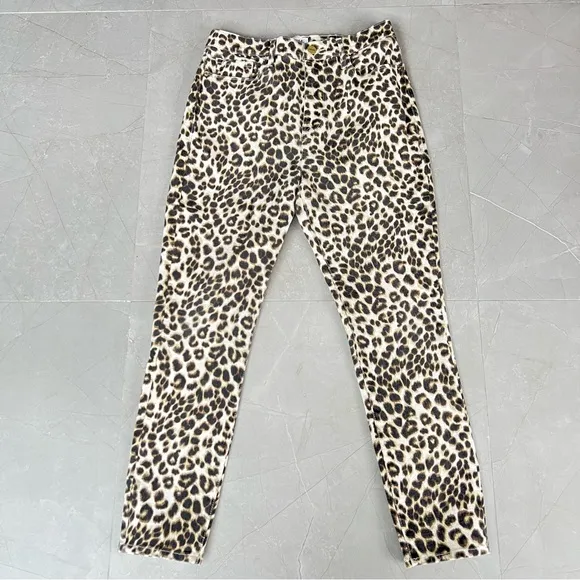 FRAME Ali Leopard Animal Print High Rise Cigarette SkinnyStretch Jeans Sz 29