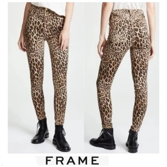 FRAME Ali Leopard Animal Print High Rise Cigarette SkinnyStretch Jeans Sz 29