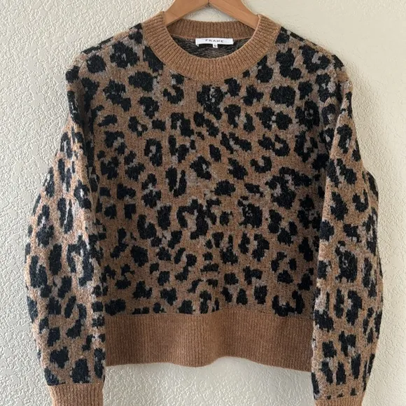 Frame Denim Cheetah Print Crewneck Sweater Size XS