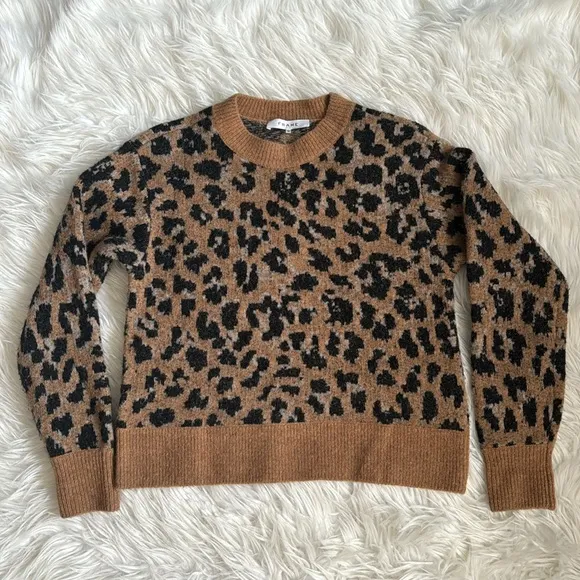 Frame Denim Cheetah Print Crewneck Sweater Size XS