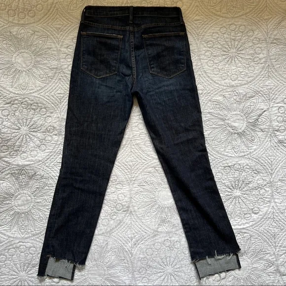 FRAME Denim Le High Straight Reverse Step Hem Jeans Raw Edge Ankle Crop