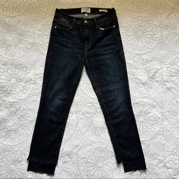 FRAME Denim Le High Straight Reverse Step Hem Jeans Raw Edge Ankle Crop
