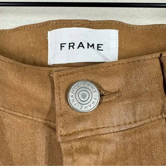 Frame Le High Straight Coated Jeans In Latte Tan High Rise Size 28