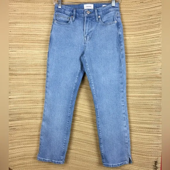 FRAME Le High Straight Leg Light Blue Jean In Caye Sand Size 26