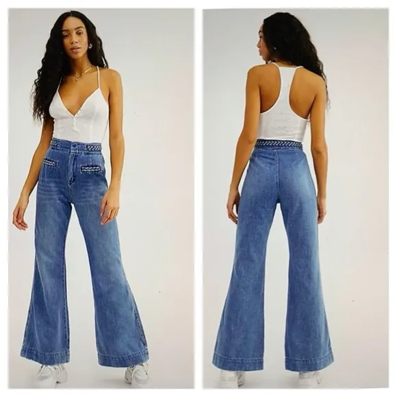Free People braided pocked and waistband flare Jeans