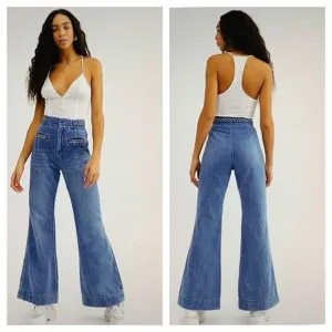 Free People braided pocked and waistband flare Jeans