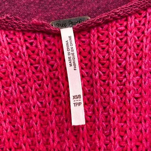 Free People Colorful Fun Pink Oversized Knit V Neck Wide Sleeve Pullover Sweater