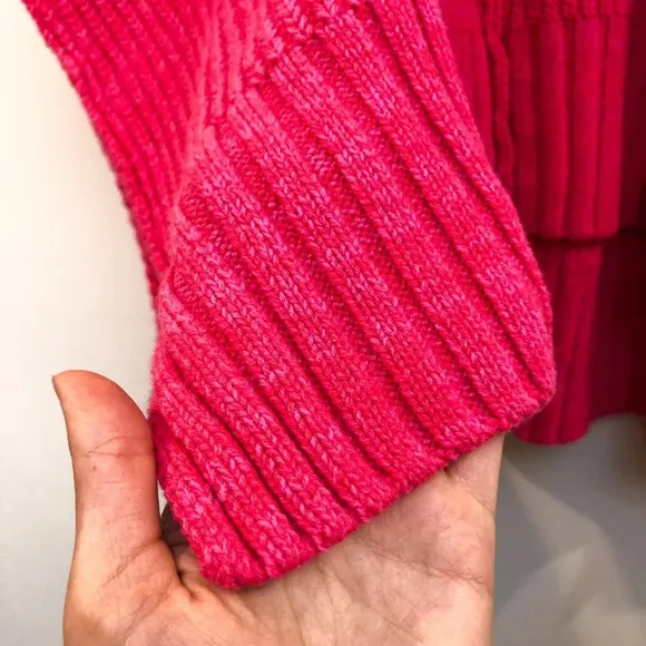 Free People Colorful Fun Pink Oversized Knit V Neck Wide Sleeve Pullover Sweater