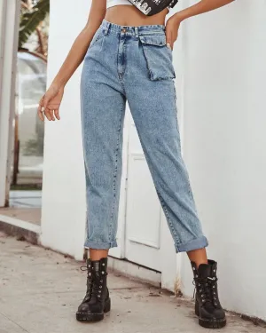 Free People High-Waisted Cargo Jeans - blue