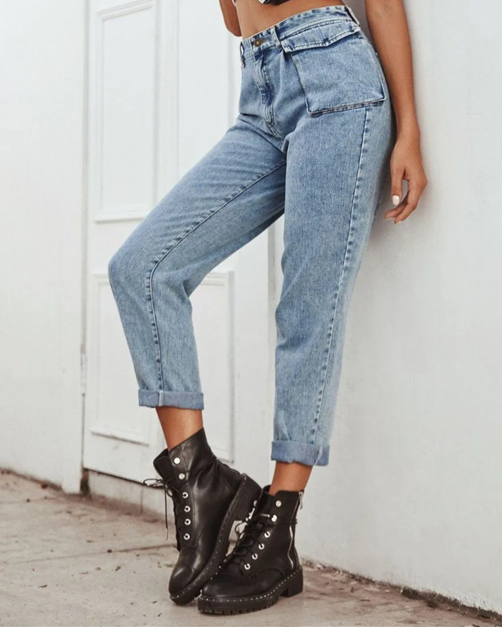 Free People High-Waisted Cargo Jeans - blue