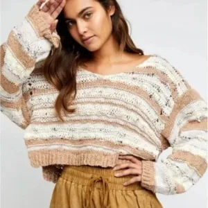 FREE PEOPLE Lake Life Pullover Sweater Sunset Sand Sz S {II32}