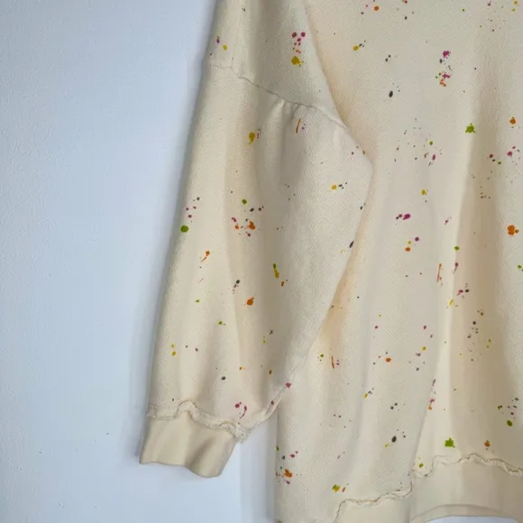 Free People Movement Cream Paint Splatter Pullover Sweater Women’s Size Large