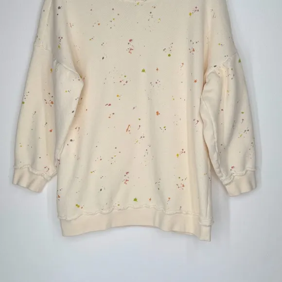 Free People Movement Cream Paint Splatter Pullover Sweater Women’s Size Large