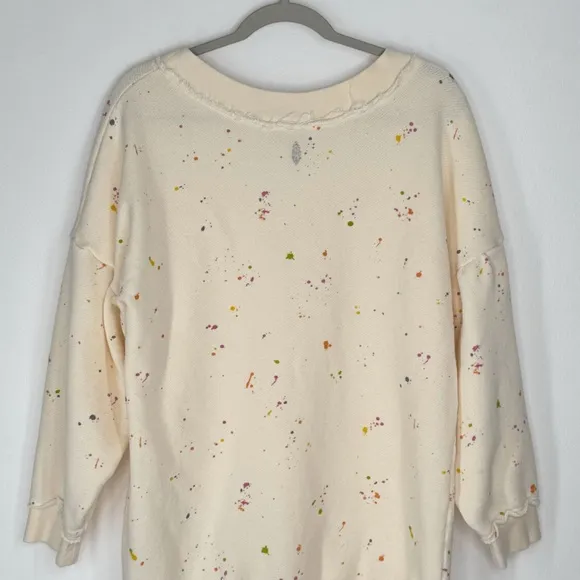 Free People Movement Cream Paint Splatter Pullover Sweater Women’s Size Large