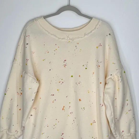 Free People Movement Cream Paint Splatter Pullover Sweater Women’s Size Large