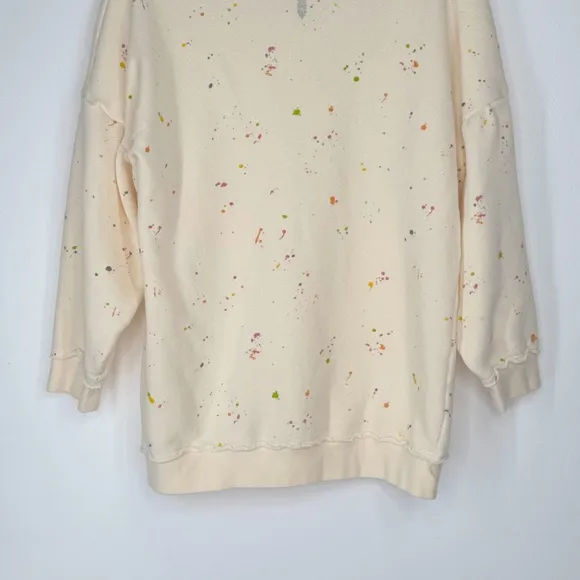Free People Movement Cream Paint Splatter Pullover Sweater Women’s Size Large
