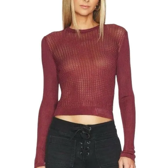 Free People size large Womens H20 Crew Neck Sheer Long Sleeve Pullover