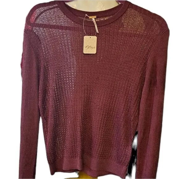 Free People size large Womens H20 Crew Neck Sheer Long Sleeve Pullover