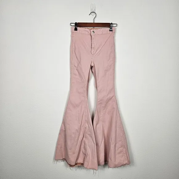 Free People Throw It Back Reversible Flare Jeans High-Rise Flare Jeans Pink Tan