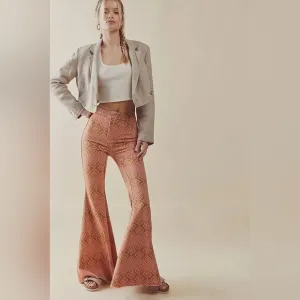 Free People Throw It Back Reversible Flare Jeans High-Rise Flare Jeans Pink Tan