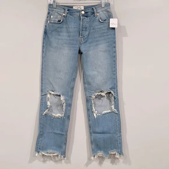 Free People We The Free Maggie Mid Rise Straight Button Fly Jeans 25 NWT