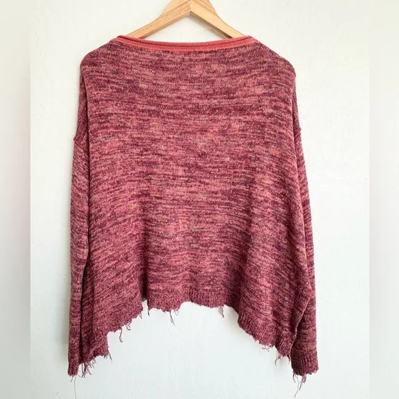 Free People Prism Pullover Sweater Raw Hem Coral Combo Size Extra Small