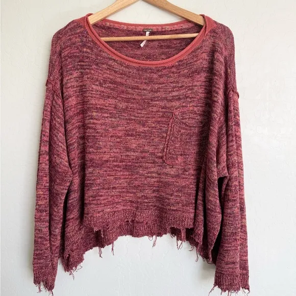 Free People Prism Pullover Sweater Raw Hem Coral Combo Size Extra Small