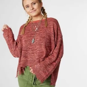Free People Prism Pullover Sweater Raw Hem Coral Combo Size Extra Small