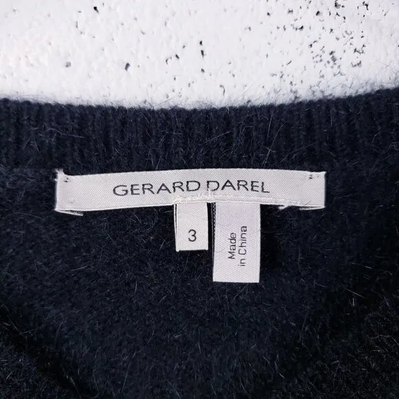 Gerard Darel Pullover Sweater Angora Wool Crewneck Womens Large Black Cream