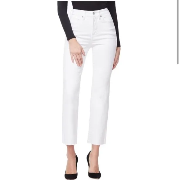 Good American Good Curve White High Waist Raw Hem Jeans‎ 12