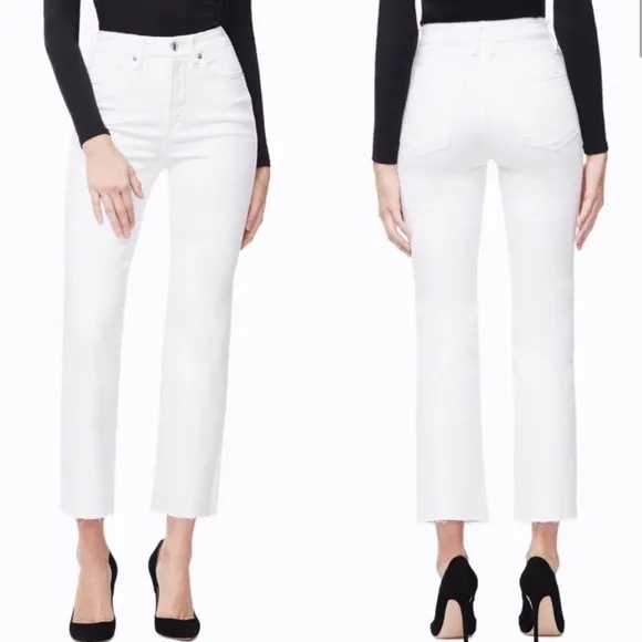 Good American Good Curve White High Waist Raw Hem Jeans‎ 12
