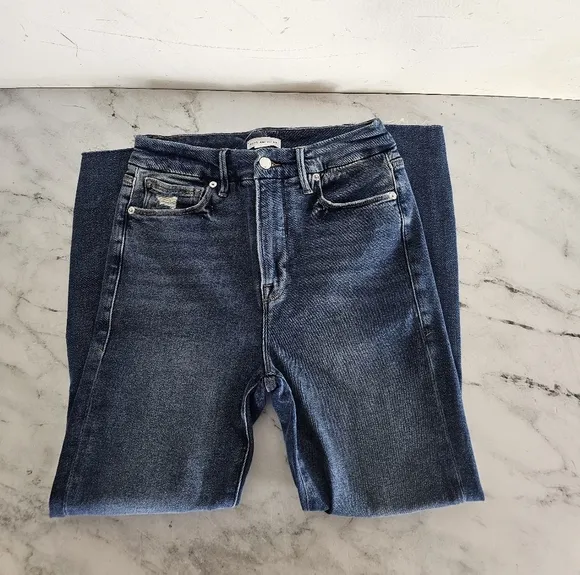 Good American Straight Leg Disstressed Blue Jeans 29 NWT