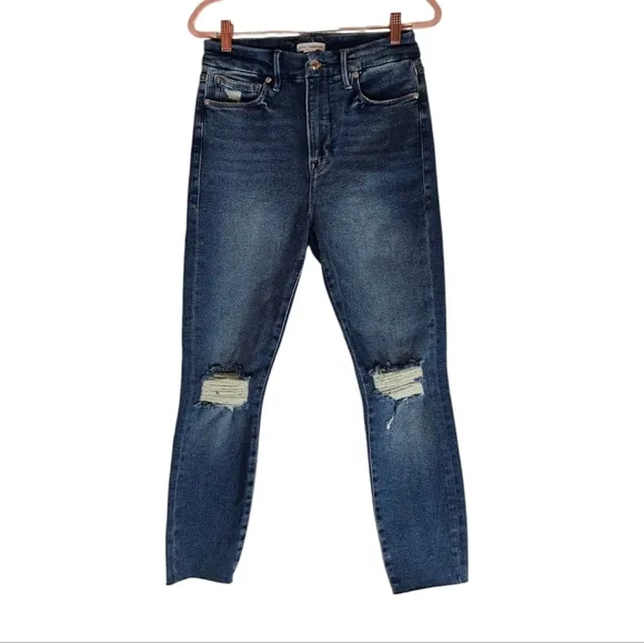 Good American Straight Leg Disstressed Blue Jeans 29 NWT