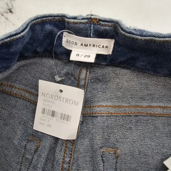 Good American Straight Leg Disstressed Blue Jeans 29 NWT