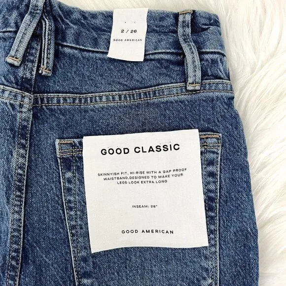 Good American Womens 2 26 Good Classic High Rise Raw Hem Jeans