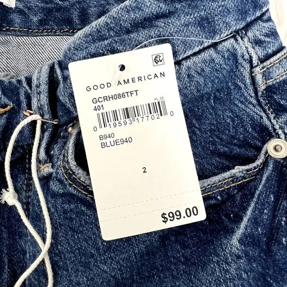 Good American Womens 2 26 Good Classic High Rise Raw Hem Jeans