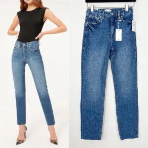 Good American Womens 2 26 Good Classic High Rise Raw Hem Jeans