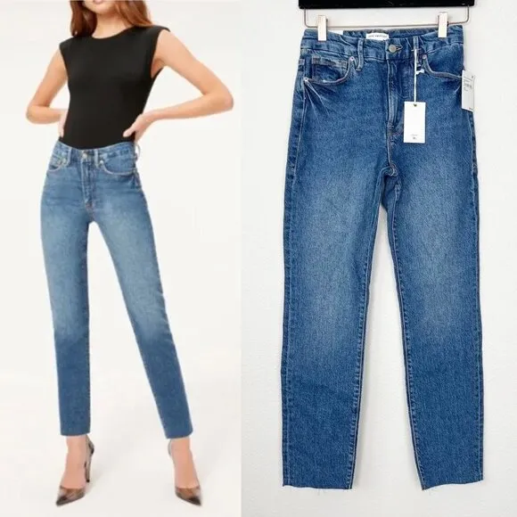 Good American Womens 2 26 Good Classic High Rise Raw Hem Jeans