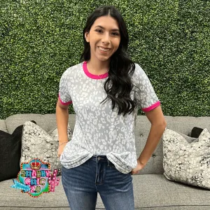 Grey Leopard Ringer Top